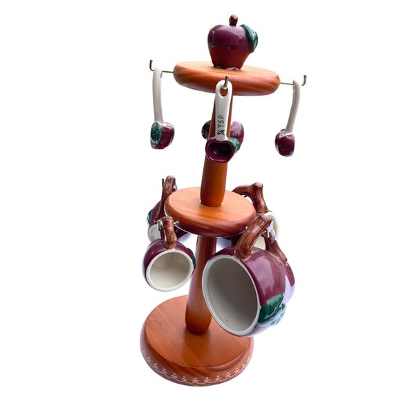 COPY - Apple Themed Ceramic Measuring Cups & Spoons Set With Wooden Stand - Picture 6 of 10